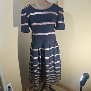 LuLaRoe Black Midi Dress with Rose Gold Stripes